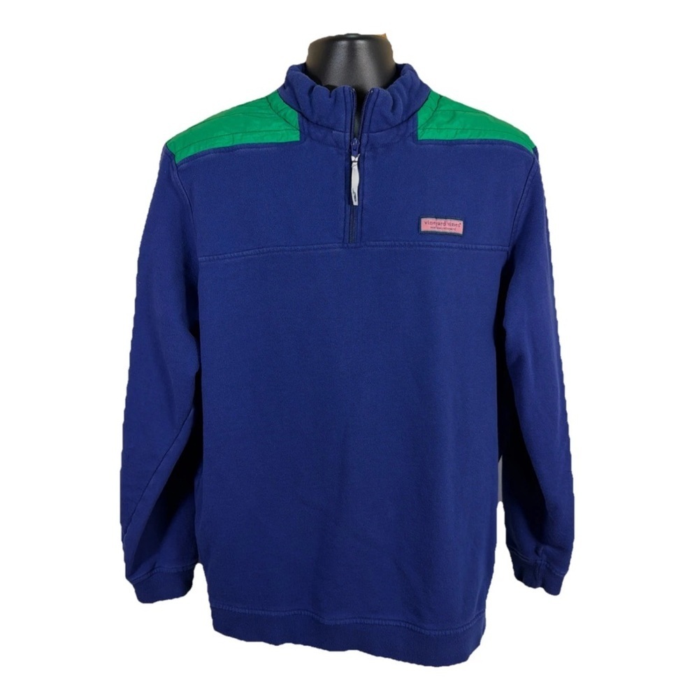 Vineyard Vines Men's Quarter Zip Quilted Shoulder Pullover Size Large Blue/Green